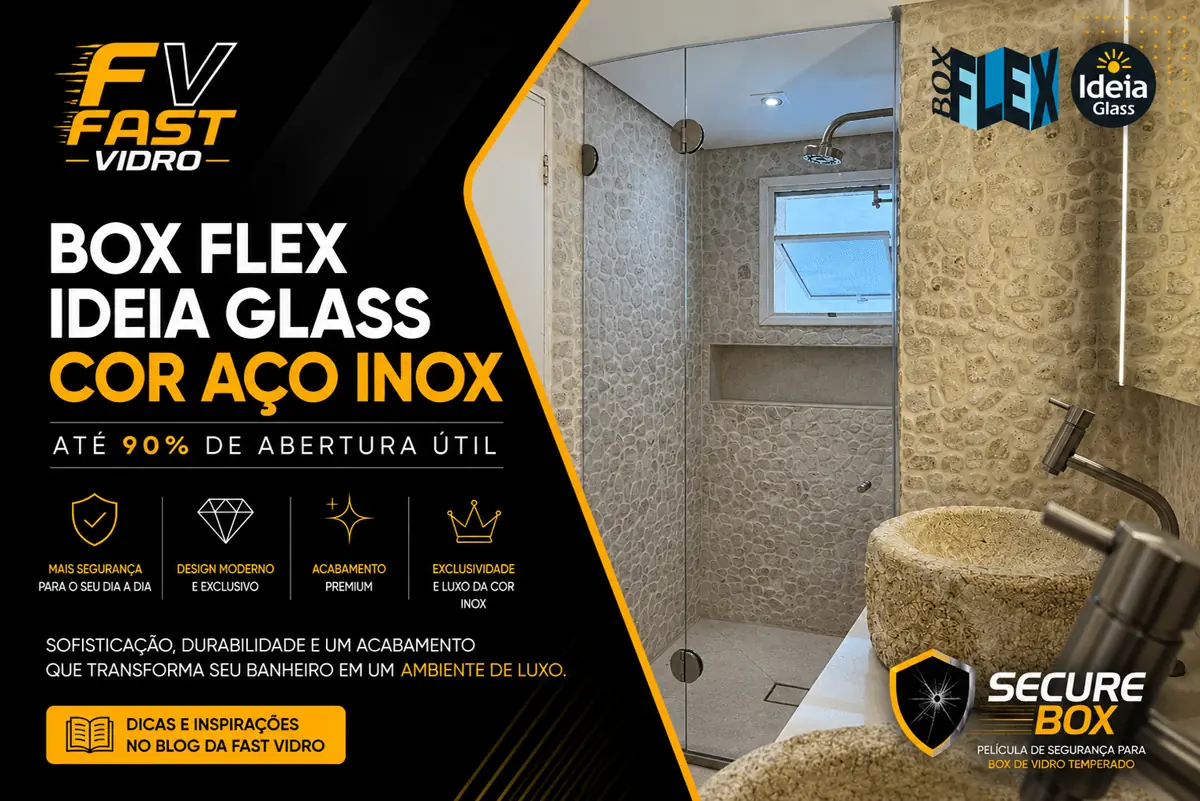 Box Flex Ideia Glass cor Aço Inox com até 90% de abertura útil — Fast Vidro