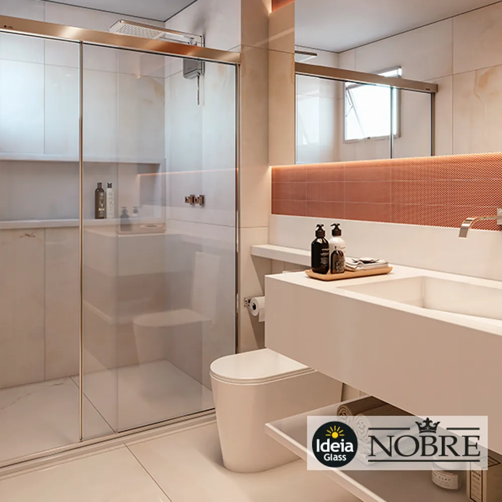 Box Nobre com acabamento Rose Ideia Glass instalado em banheiro moderno — Fast Vidro